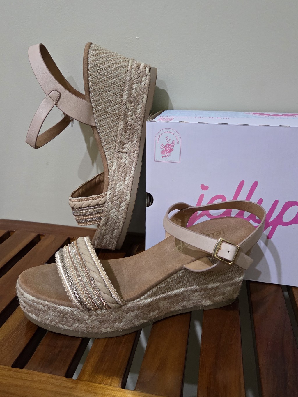 Jellypop Women's Beige Braided Espadrille Wedge Sandals Sizes 8,11